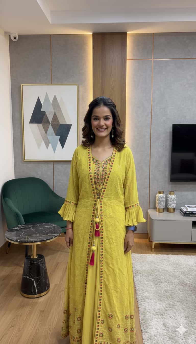 Women Yellow Georgette Gown Set