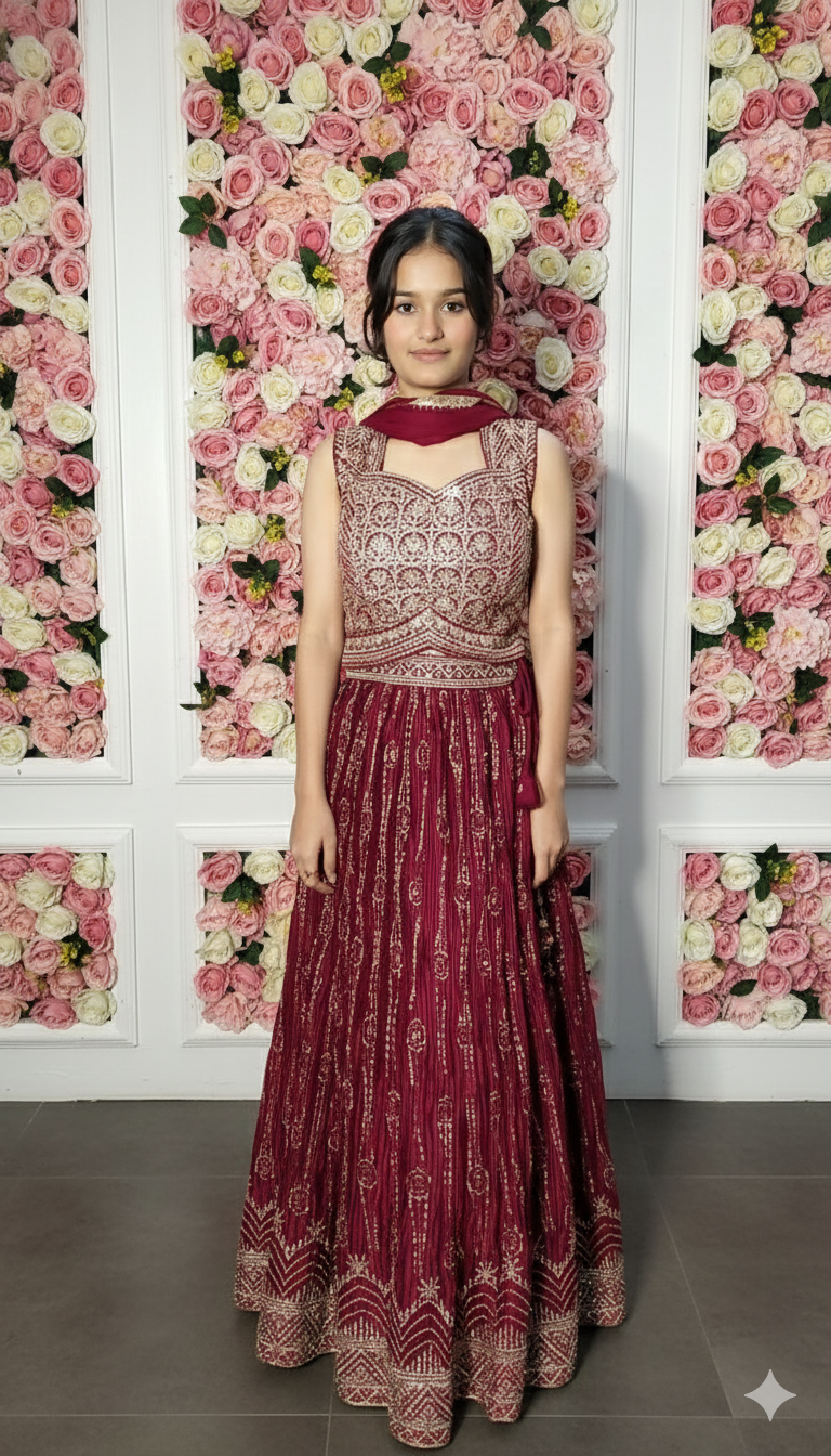 Women Maroon Stylish Lancha