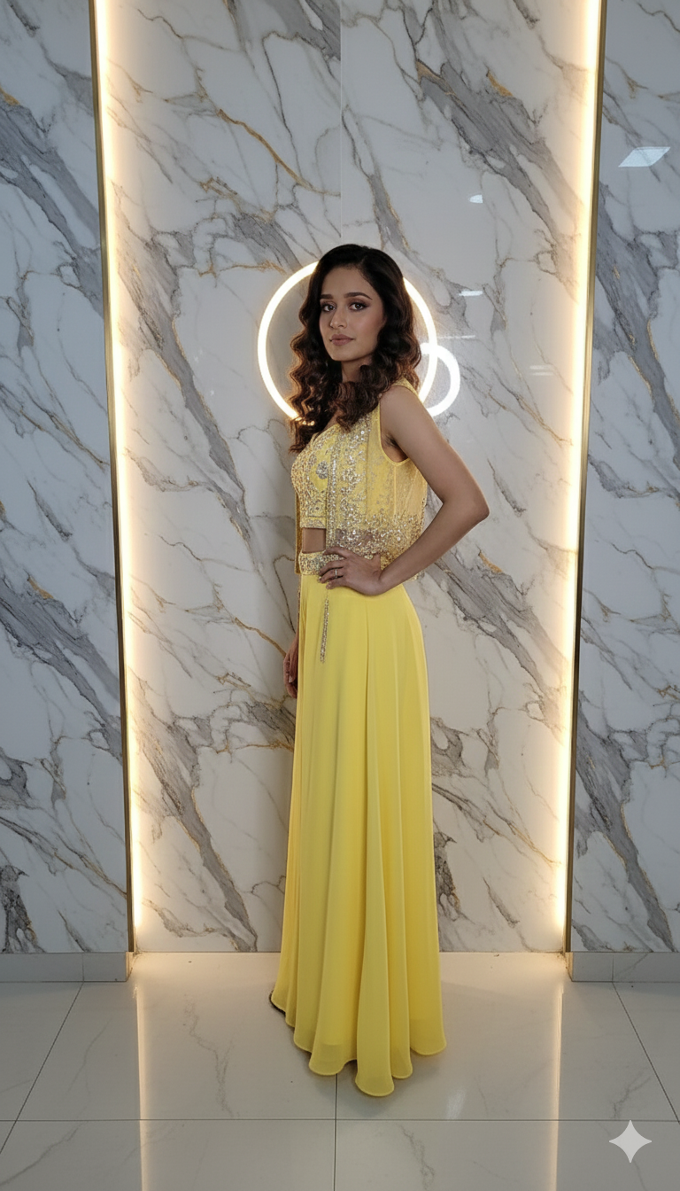 Designer party wear three piece set palazzo blouse and jacket 