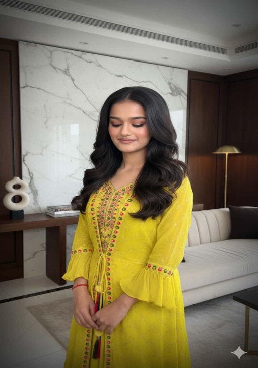 Women Yellow Georgette Gown Set