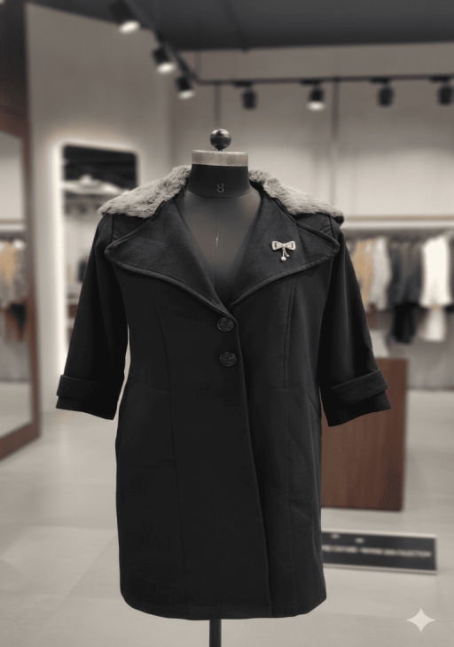 Girls Fur Collar Coat – Black