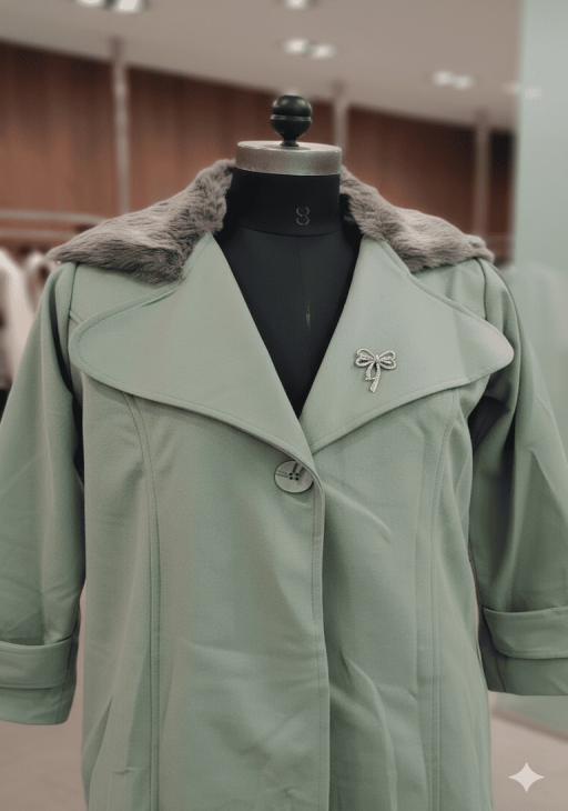 Girls Fur Collar Coat – Green