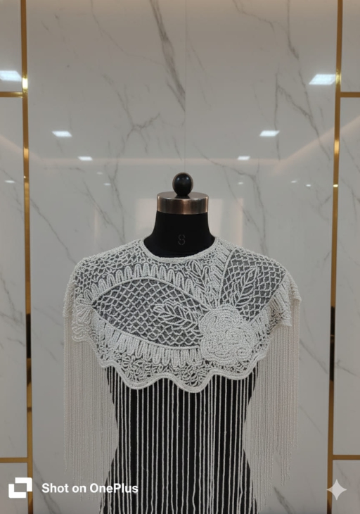 Women and girl net poncho with stylish Beads