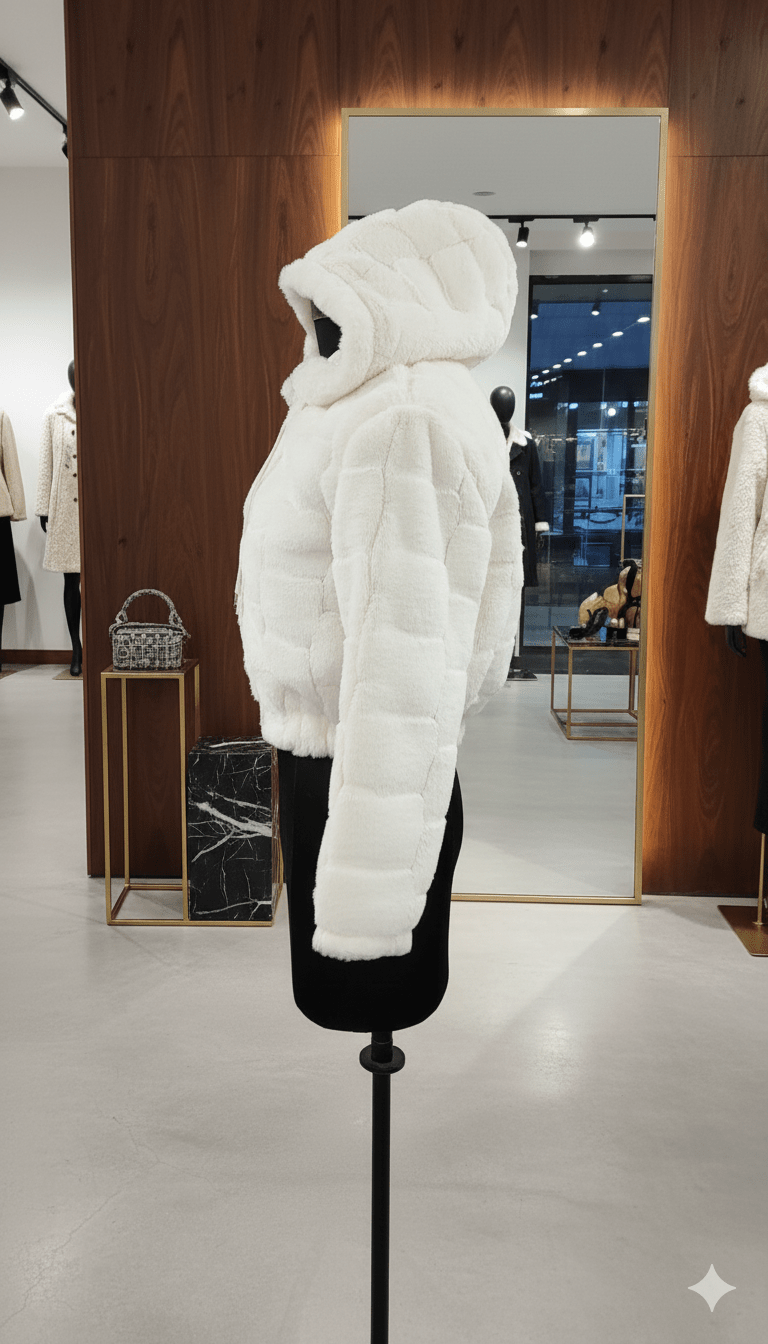 Girls Winter Faux Fur White Hoodie