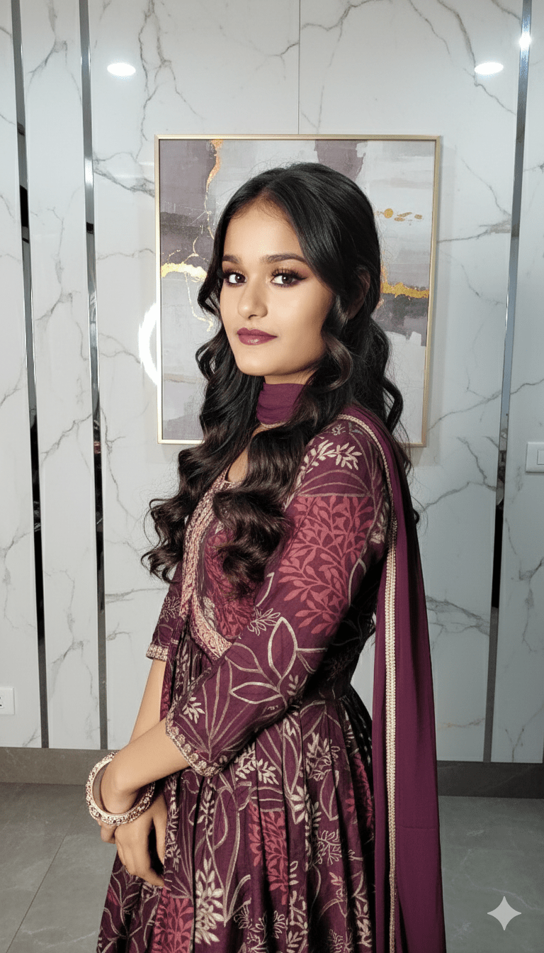 Women Wine Naira Cut Kurta Set