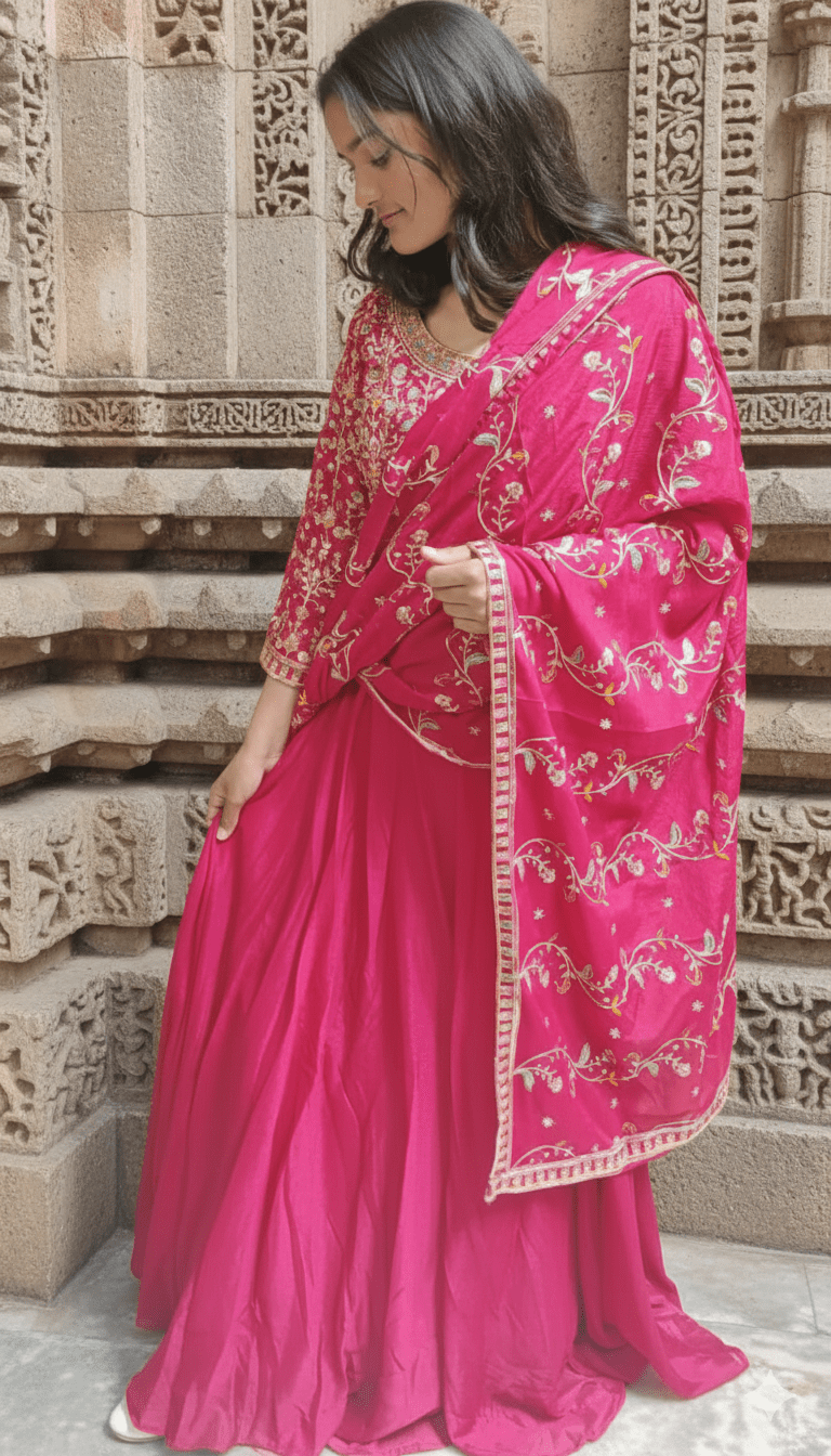 Women Georgette Embroidered Frock Suit