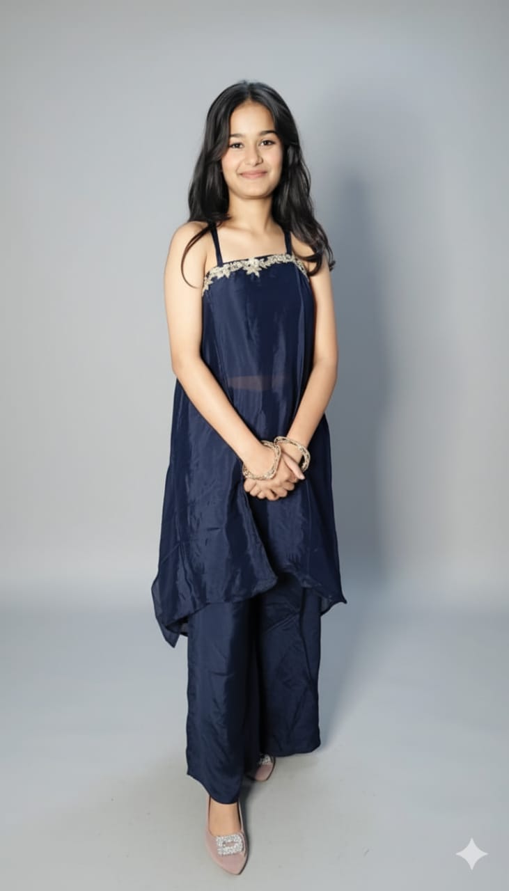 Women Navy Chinnon Western Dress