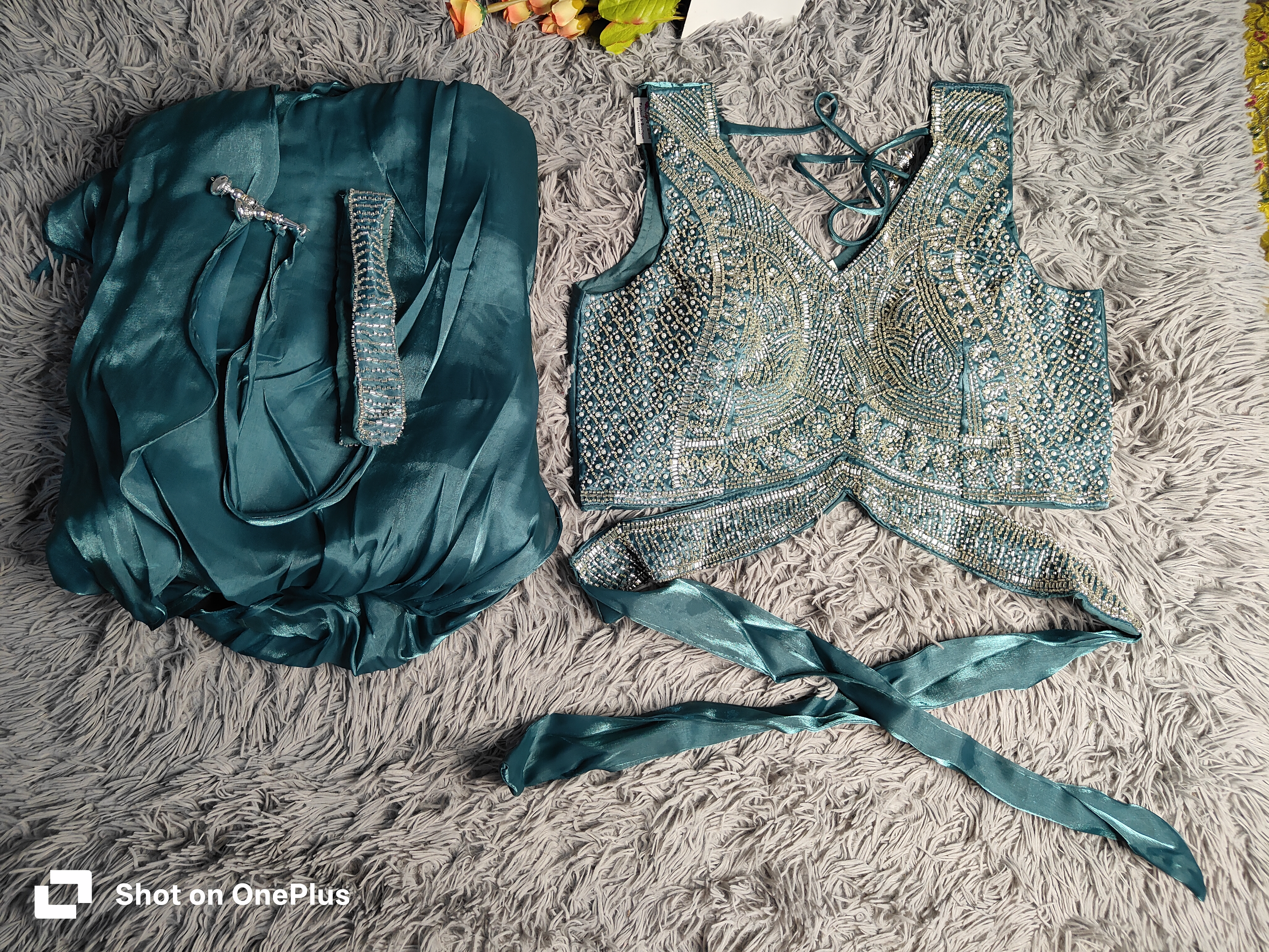 Designer party wear frill lehenga attach  saree